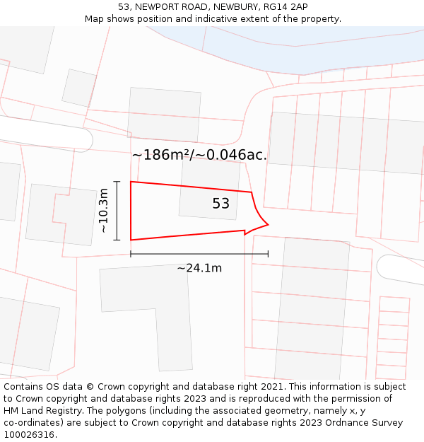 53, NEWPORT ROAD, NEWBURY, RG14 2AP: Plot and title map