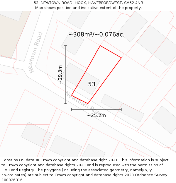 53, NEWTOWN ROAD, HOOK, HAVERFORDWEST, SA62 4NB: Plot and title map