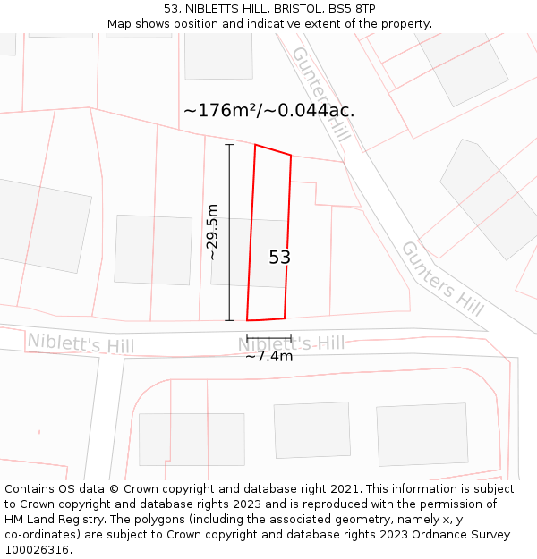 53, NIBLETTS HILL, BRISTOL, BS5 8TP: Plot and title map