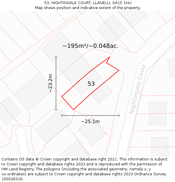 53, NIGHTINGALE COURT, LLANELLI, SA15 1HU: Plot and title map