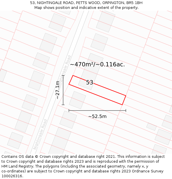 53, NIGHTINGALE ROAD, PETTS WOOD, ORPINGTON, BR5 1BH: Plot and title map