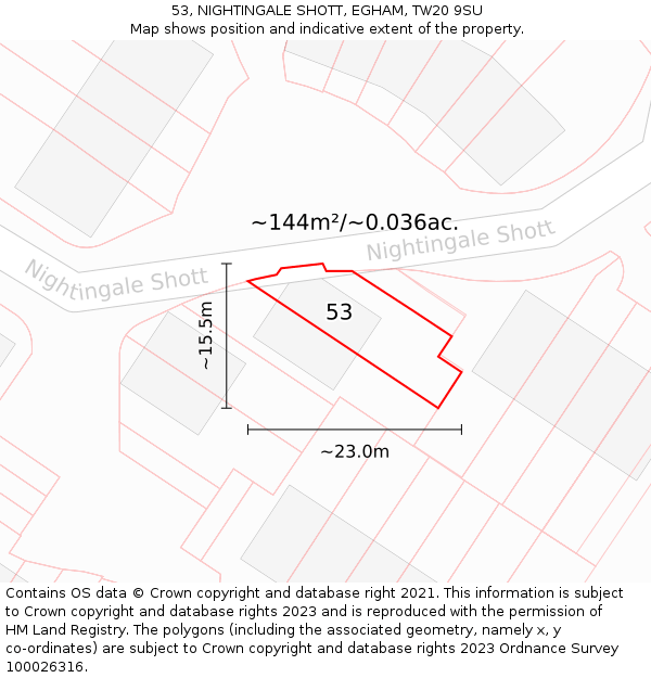 53, NIGHTINGALE SHOTT, EGHAM, TW20 9SU: Plot and title map