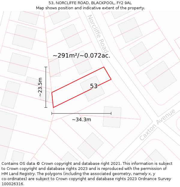 53, NORCLIFFE ROAD, BLACKPOOL, FY2 9AL: Plot and title map