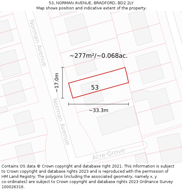 53, NORMAN AVENUE, BRADFORD, BD2 2LY: Plot and title map