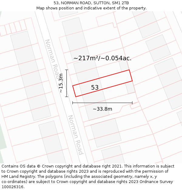 53, NORMAN ROAD, SUTTON, SM1 2TB: Plot and title map