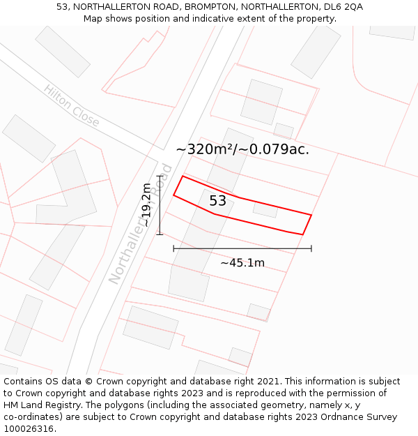 53, NORTHALLERTON ROAD, BROMPTON, NORTHALLERTON, DL6 2QA: Plot and title map