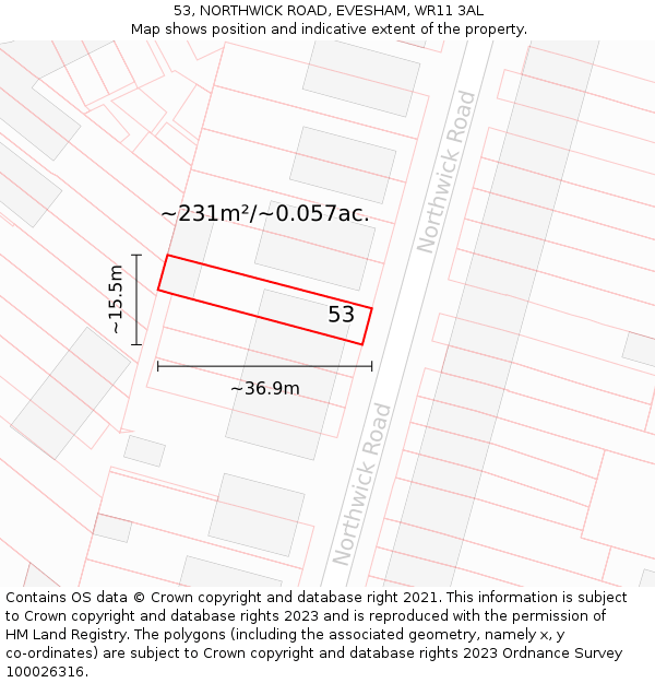 53, NORTHWICK ROAD, EVESHAM, WR11 3AL: Plot and title map
