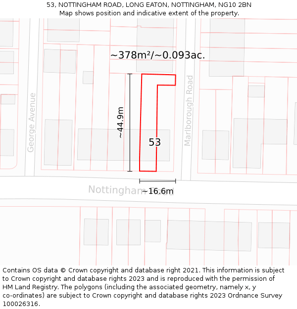 53, NOTTINGHAM ROAD, LONG EATON, NOTTINGHAM, NG10 2BN: Plot and title map