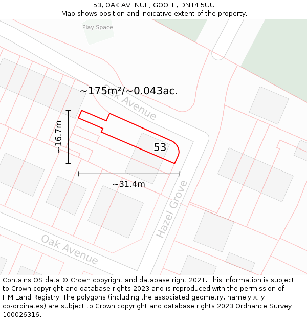 53, OAK AVENUE, GOOLE, DN14 5UU: Plot and title map