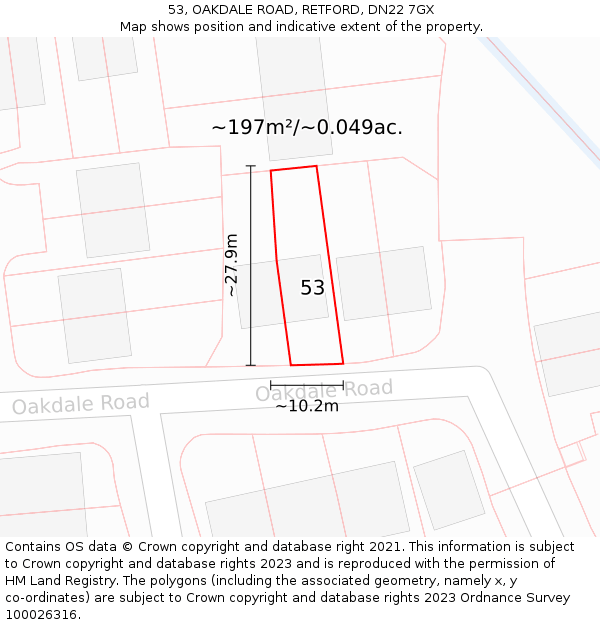 53, OAKDALE ROAD, RETFORD, DN22 7GX: Plot and title map