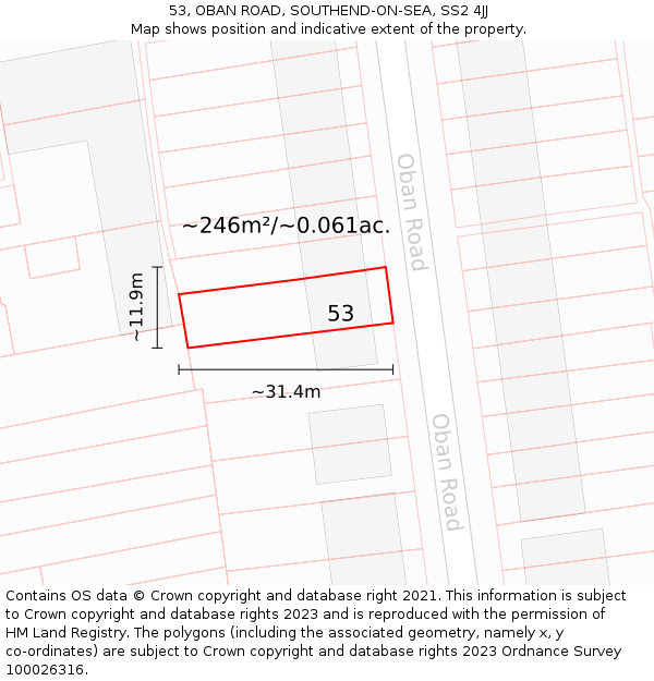53, OBAN ROAD, SOUTHEND-ON-SEA, SS2 4JJ: Plot and title map