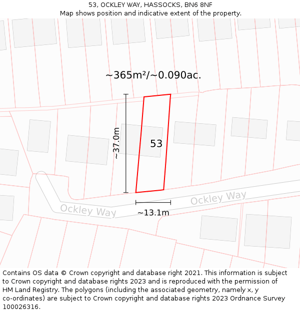 53, OCKLEY WAY, HASSOCKS, BN6 8NF: Plot and title map
