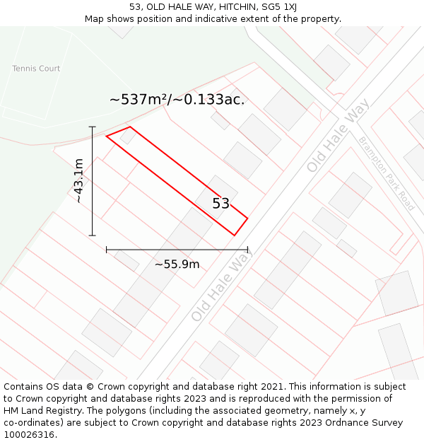 53, OLD HALE WAY, HITCHIN, SG5 1XJ: Plot and title map
