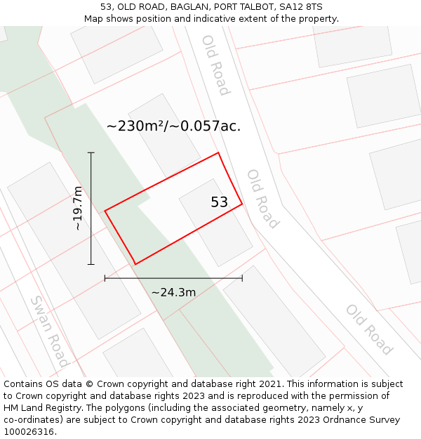 53, OLD ROAD, BAGLAN, PORT TALBOT, SA12 8TS: Plot and title map