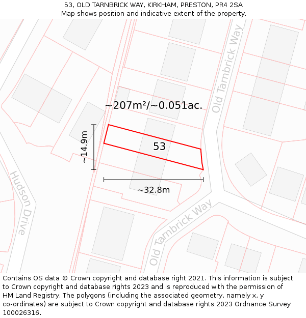 53, OLD TARNBRICK WAY, KIRKHAM, PRESTON, PR4 2SA: Plot and title map