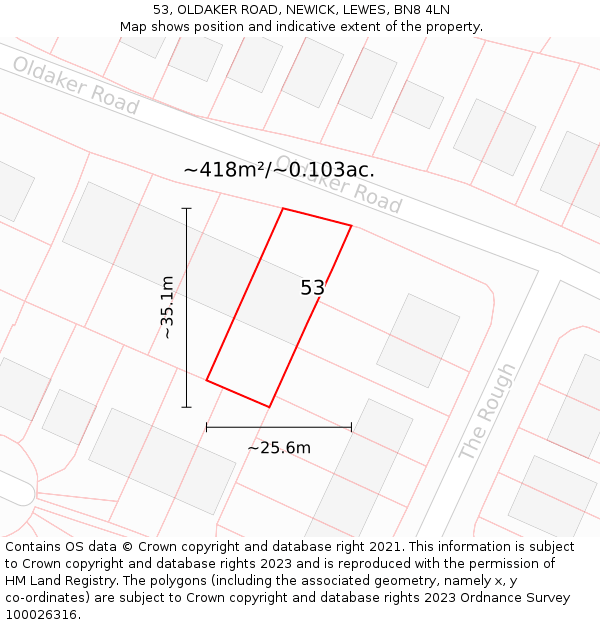53, OLDAKER ROAD, NEWICK, LEWES, BN8 4LN: Plot and title map