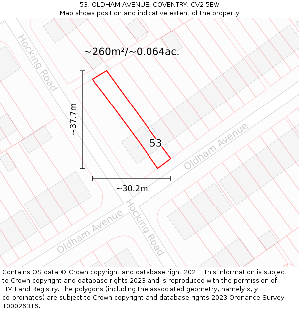 53, OLDHAM AVENUE, COVENTRY, CV2 5EW: Plot and title map