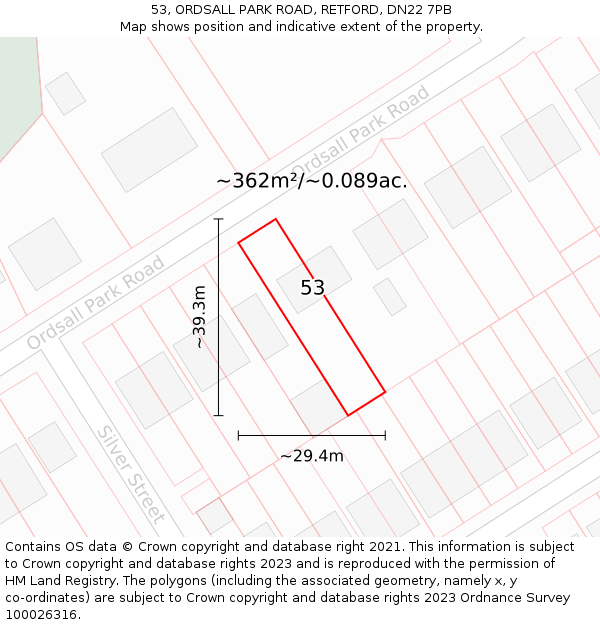 53, ORDSALL PARK ROAD, RETFORD, DN22 7PB: Plot and title map