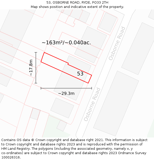 53, OSBORNE ROAD, RYDE, PO33 2TH: Plot and title map