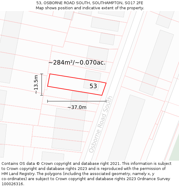 53, OSBORNE ROAD SOUTH, SOUTHAMPTON, SO17 2FE: Plot and title map
