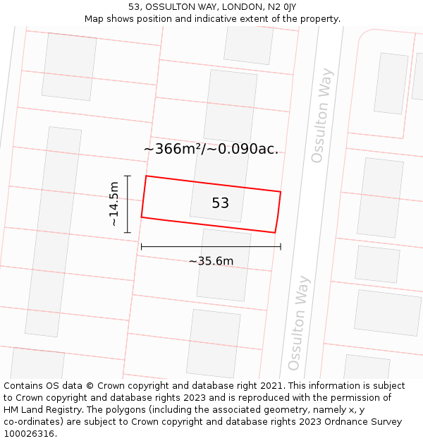 53, OSSULTON WAY, LONDON, N2 0JY: Plot and title map