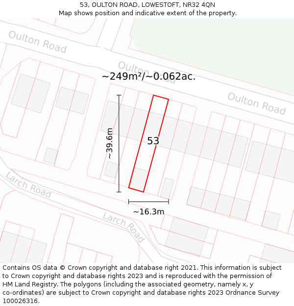 53, OULTON ROAD, LOWESTOFT, NR32 4QN: Plot and title map