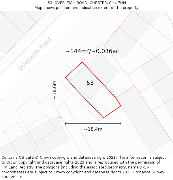 53, OVERLEIGH ROAD, CHESTER, CH4 7HN: Plot and title map