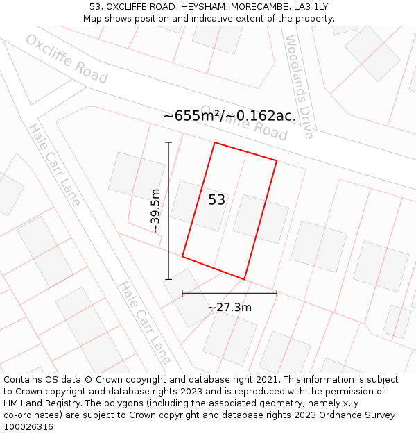 53, OXCLIFFE ROAD, HEYSHAM, MORECAMBE, LA3 1LY: Plot and title map