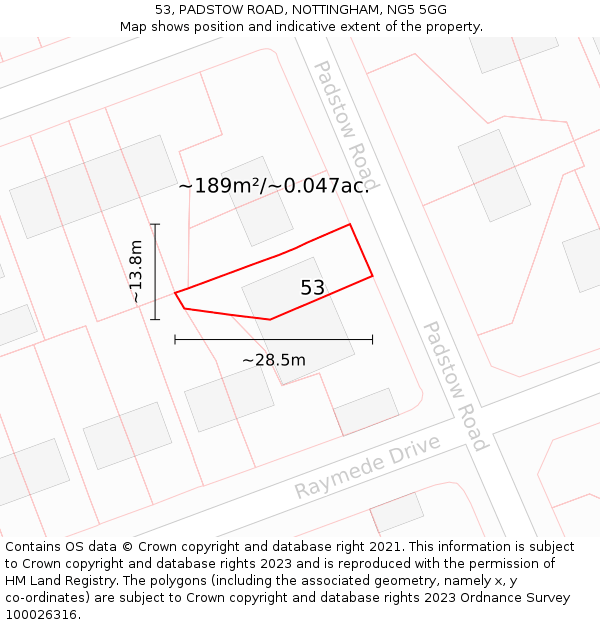 53, PADSTOW ROAD, NOTTINGHAM, NG5 5GG: Plot and title map