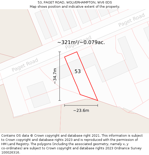 53, PAGET ROAD, WOLVERHAMPTON, WV6 0DS: Plot and title map