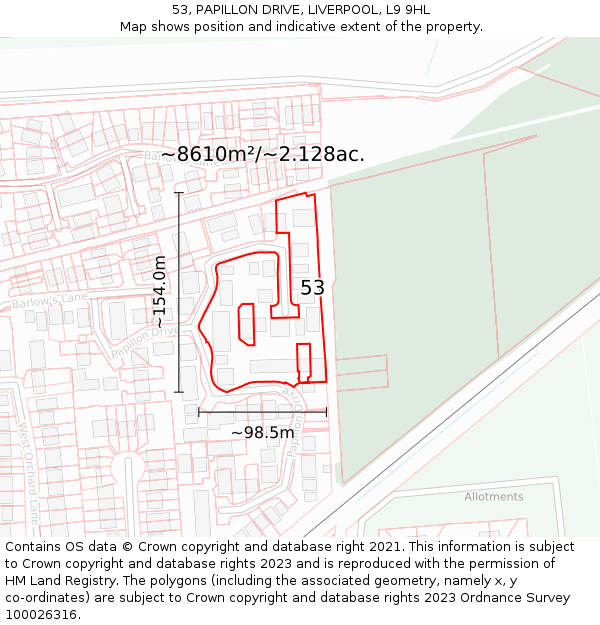 53, PAPILLON DRIVE, LIVERPOOL, L9 9HL: Plot and title map