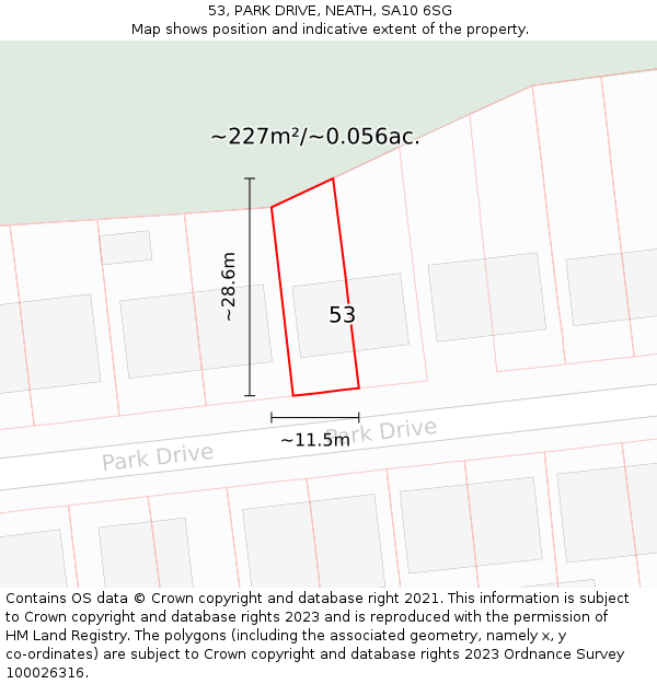 53, PARK DRIVE, NEATH, SA10 6SG: Plot and title map