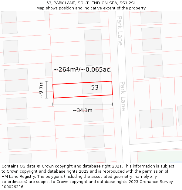53, PARK LANE, SOUTHEND-ON-SEA, SS1 2SL: Plot and title map