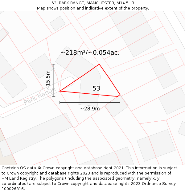 53, PARK RANGE, MANCHESTER, M14 5HR: Plot and title map