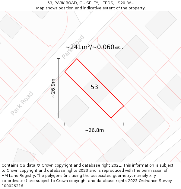 53, PARK ROAD, GUISELEY, LEEDS, LS20 8AU: Plot and title map