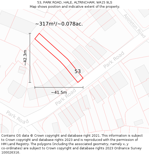 53, PARK ROAD, HALE, ALTRINCHAM, WA15 9LS: Plot and title map