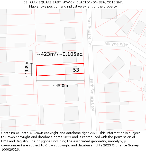 53, PARK SQUARE EAST, JAYWICK, CLACTON-ON-SEA, CO15 2NN: Plot and title map