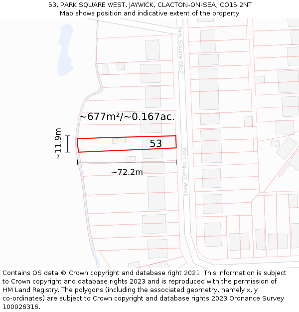 53, PARK SQUARE WEST, JAYWICK, CLACTON-ON-SEA, CO15 2NT: Plot and title map