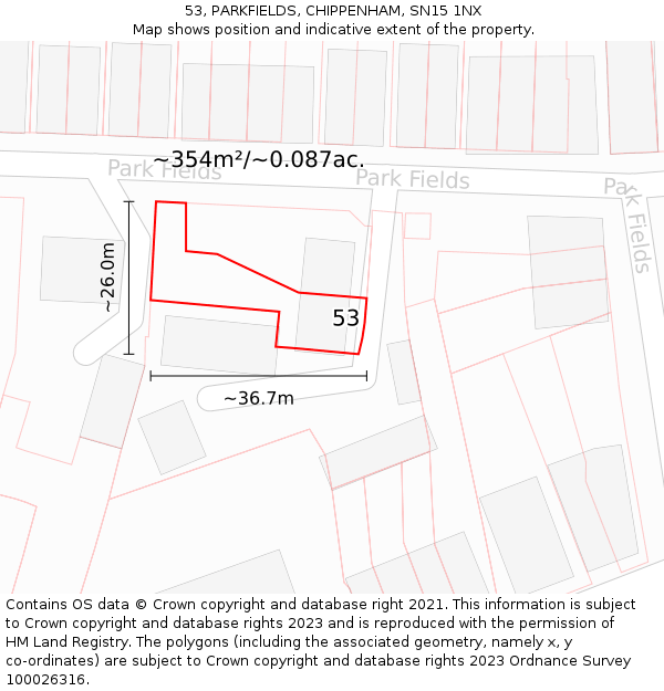 53, PARKFIELDS, CHIPPENHAM, SN15 1NX: Plot and title map