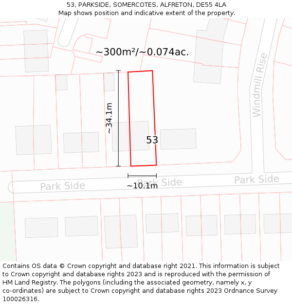 53, PARKSIDE, SOMERCOTES, ALFRETON, DE55 4LA: Plot and title map
