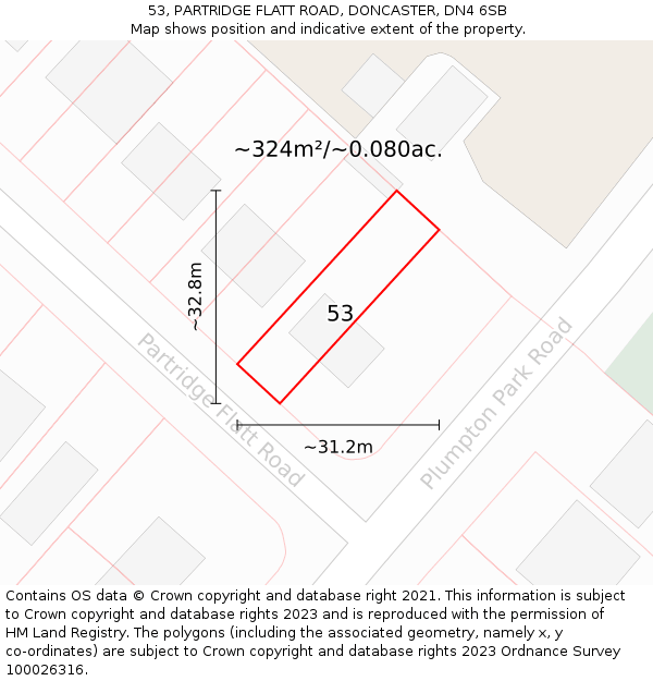 53, PARTRIDGE FLATT ROAD, DONCASTER, DN4 6SB: Plot and title map