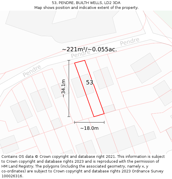 53, PENDRE, BUILTH WELLS, LD2 3DA: Plot and title map