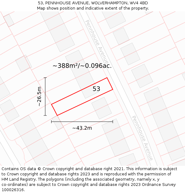 53, PENNHOUSE AVENUE, WOLVERHAMPTON, WV4 4BD: Plot and title map