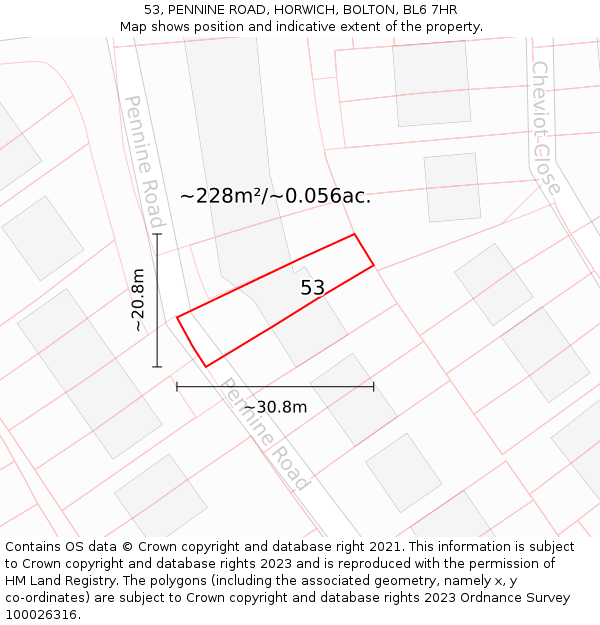 53, PENNINE ROAD, HORWICH, BOLTON, BL6 7HR: Plot and title map