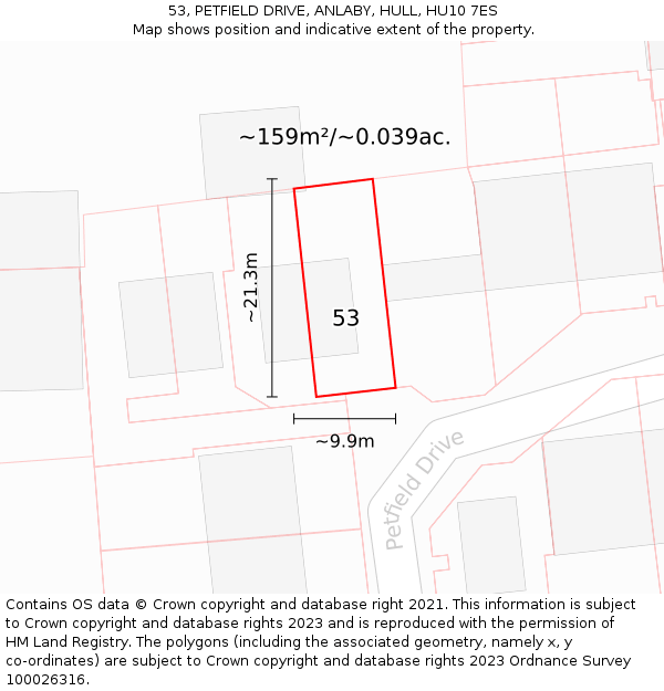 53, PETFIELD DRIVE, ANLABY, HULL, HU10 7ES: Plot and title map