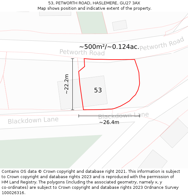 53, PETWORTH ROAD, HASLEMERE, GU27 3AX: Plot and title map