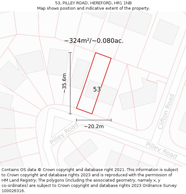 53, PILLEY ROAD, HEREFORD, HR1 1NB: Plot and title map