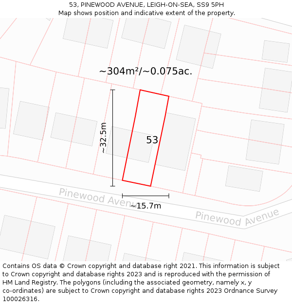 53, PINEWOOD AVENUE, LEIGH-ON-SEA, SS9 5PH: Plot and title map