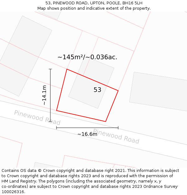 53, PINEWOOD ROAD, UPTON, POOLE, BH16 5LH: Plot and title map