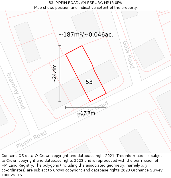53, PIPPIN ROAD, AYLESBURY, HP18 0FW: Plot and title map